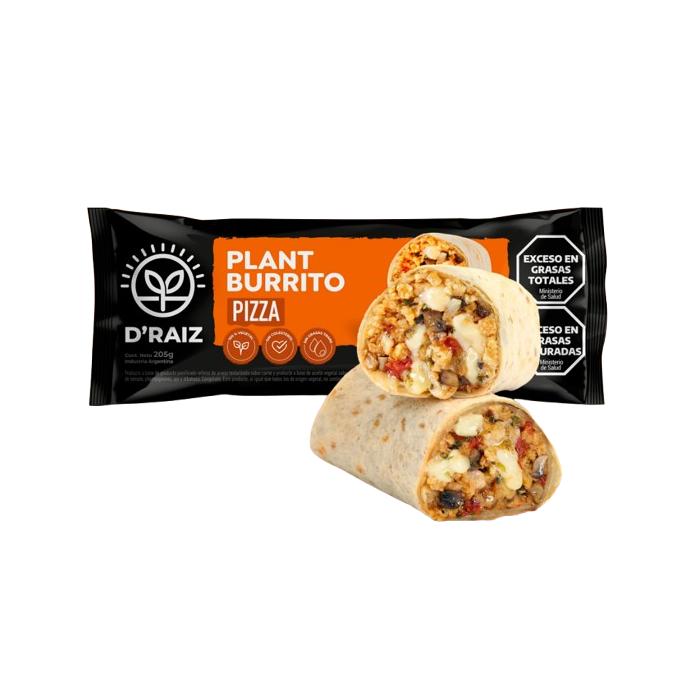 Burrito Pizza  Relleno Sabor Carne y Queso Mozzarella Vegano ,Champignones y Albahaca  D'RAIZ 205gr