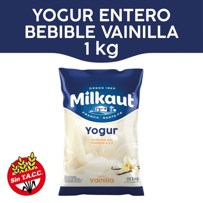 Yogur bebible sabor a vainilla, con vitamina A+D. Receta simple, sabor auténtico y colorantes naturales. Libre de gluten (sin TACC) Contiene 1 litro.